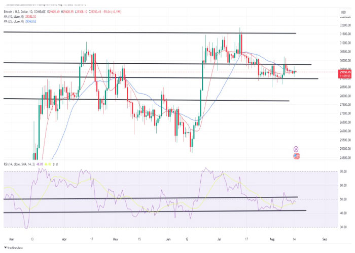 نمودار روزانه جفت ارز بیت کوین/ دلار آمریکا (BTC/USD)